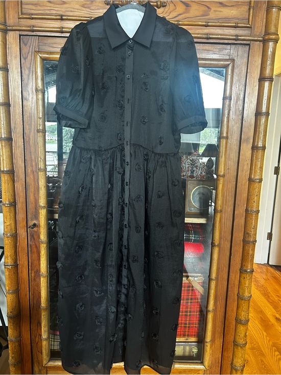 Mila Mae Dresses & Skirts - Black Floral Button-Front Maxi Dress with Short Puff Sleeves